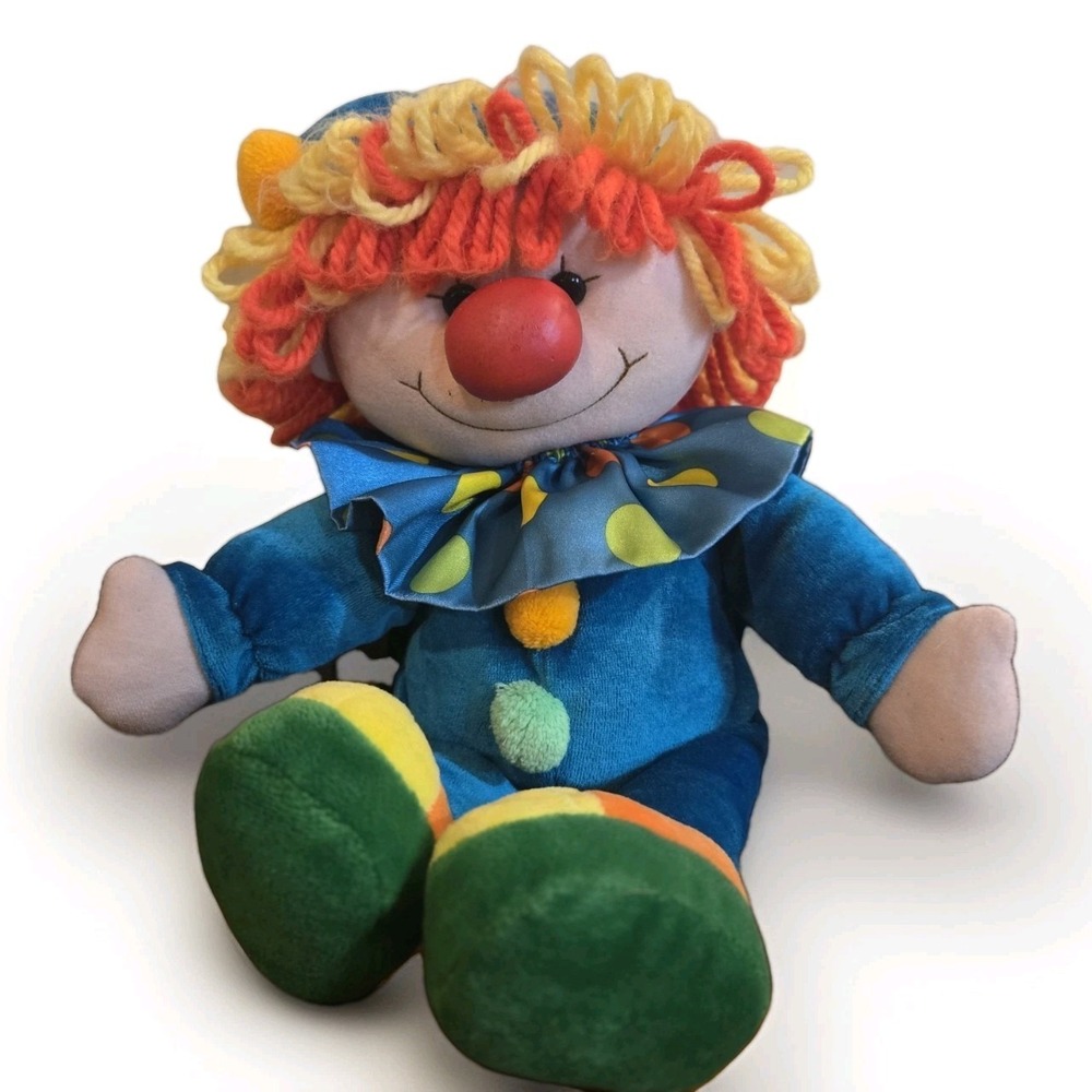 Jesty The Clown Yarn Hair Squeaky Tummy Blue Plush Commonwealth 1990 Doll